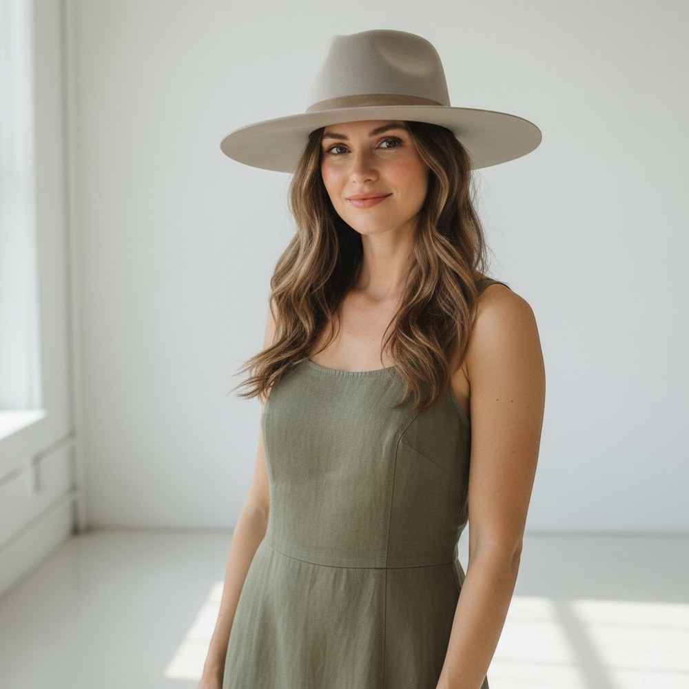Wyeth Womens Taupe Wool Felt Wide Brim Fedora Hat Tan O/S